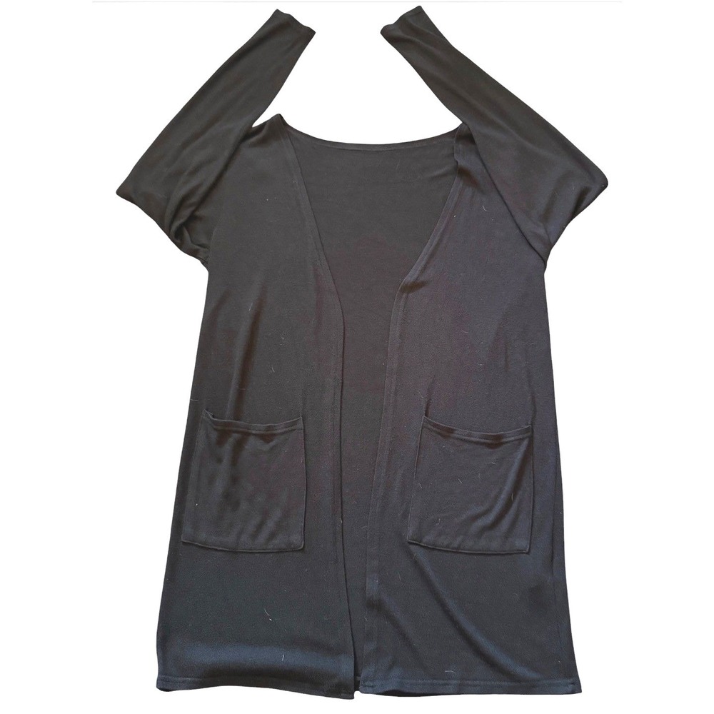 Zyia Active Womens Black Open Front Cardigan Long Sleeve Pocket Jersey Wrap M